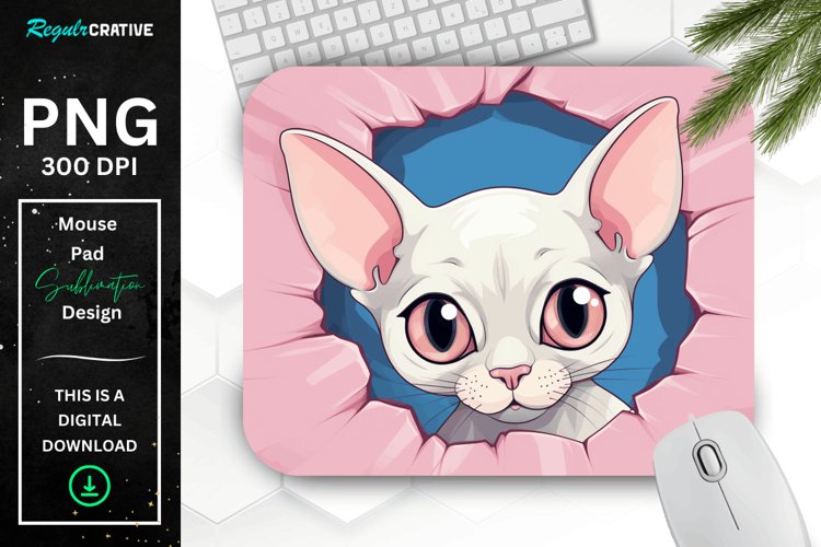 Kawaii Peeking Cat mouse Pad example image 1
