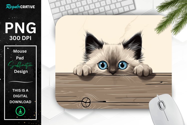 Kawaii Peeking Cat mouse Pad example image 1