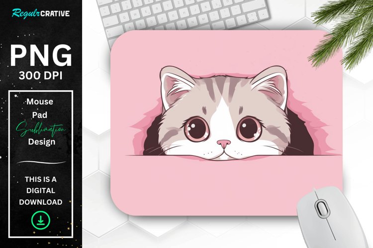 Kawaii Peeking Cat mouse Pad example image 1