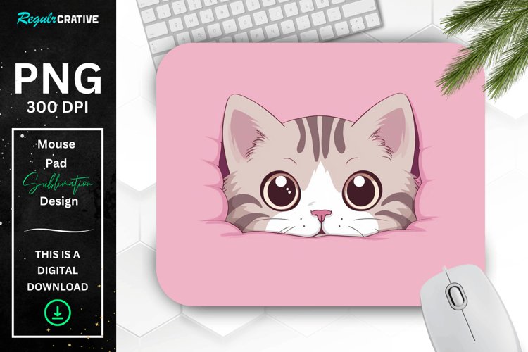 Kawaii Peeking Cat mouse Pad example image 1