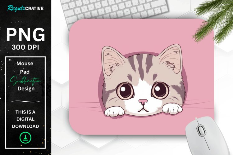 Kawaii Peeking Cat mouse Pad example image 1