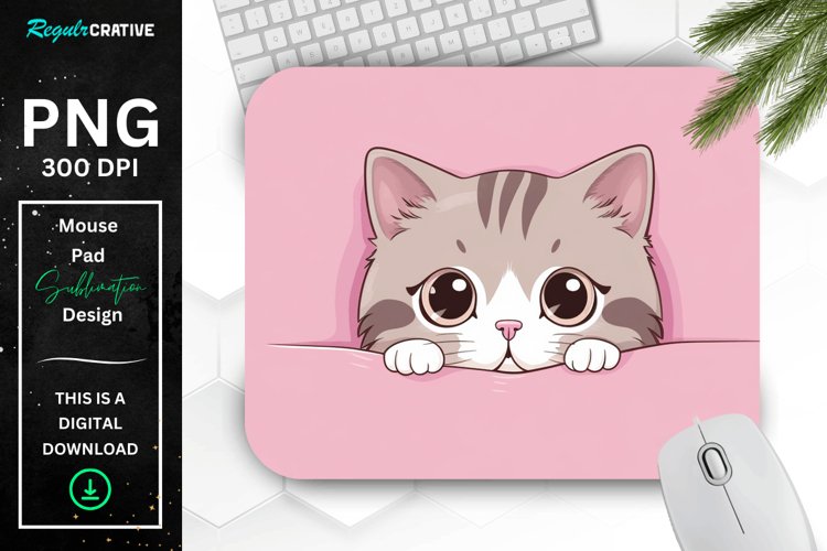 Kawaii Peeking Cat mouse Pad example image 1