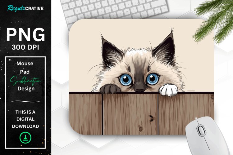 Kawaii Peeking Cat mouse Pad example image 1