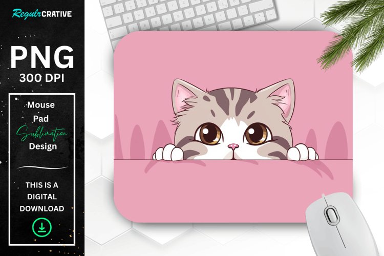 Kawaii Peeking Cat mouse Pad example image 1