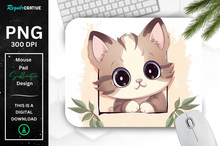 Kawaii Peeking Cat mouse Pad example image 1