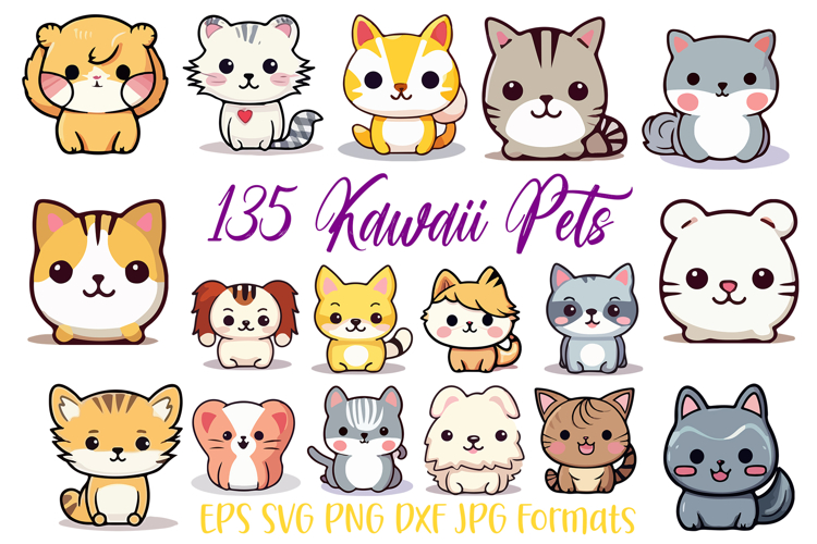 135 Kawaii Pets Illustration Collection Clipart SVG PNG