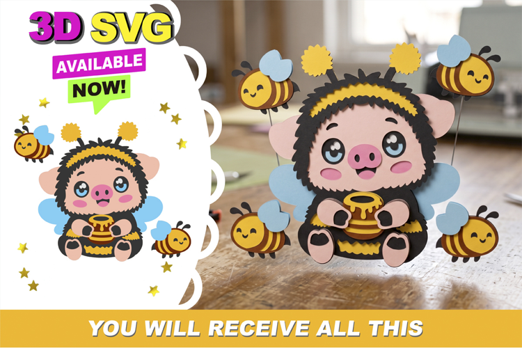 Kawaii Piggy Bee 3D SVG
