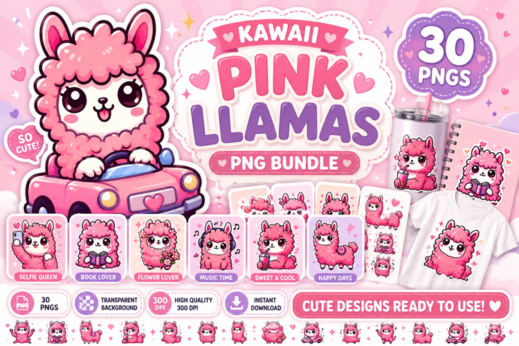 30 Adorable Pink Kawaii Llama Clipart for Creative Projects