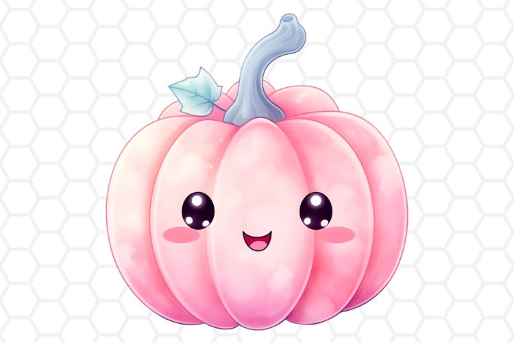 Kawaii Pink Watercolor Pumpkin Sublimation Clipart PNG