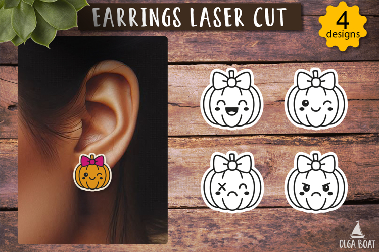 Kawaii Pumpkin Earrings svg Cute Halloween Laser cut