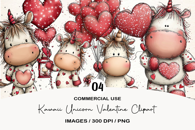 Kawaii Unicorn Valentine Clipart