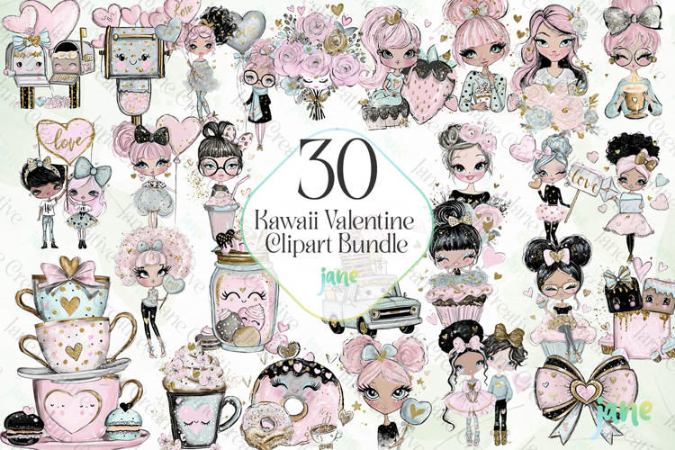 Kawaii Valentine Clipart Bundle
