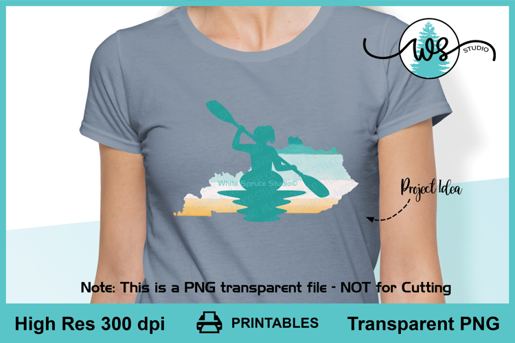 Kayak Woman Kentucky State Print, Kayak Sublimation PNG