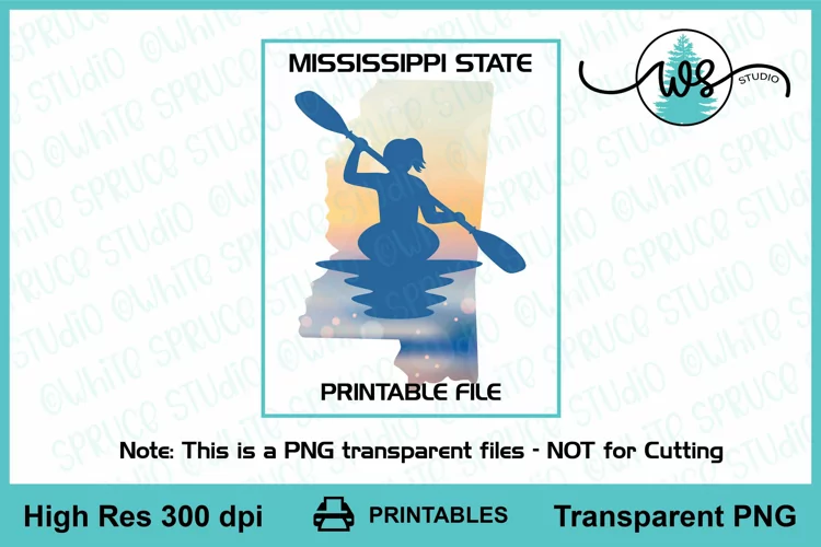 Kayak Woman Mississippi Print, Kayak Sublimation, Kayak PNG