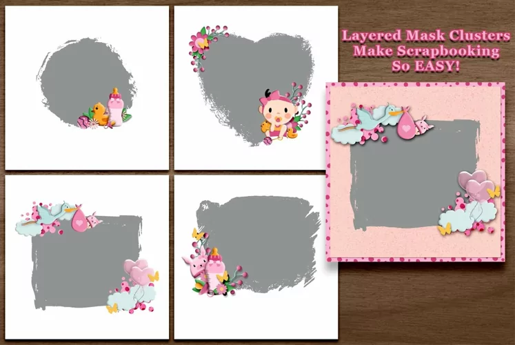 Baby Girl Masks and Clusters for Scrapbooking Layouts
