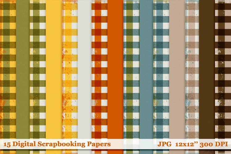 Autumnal Plaid and Solid Scrapbooking Papers example image 1