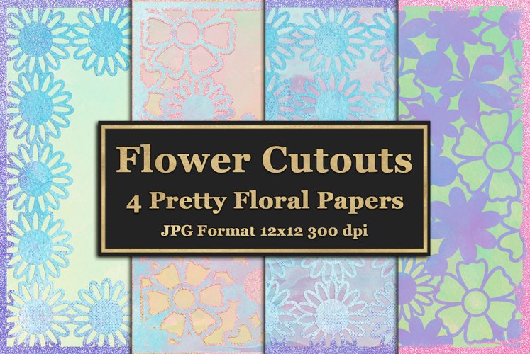 4 Glittery Floral Scrapbooking Papers 4 Glittery Floral Scrapbooking Papers