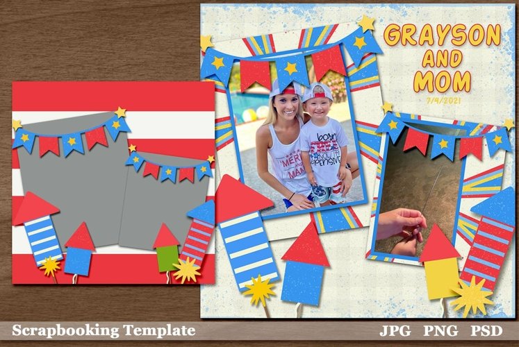 Red and White Stripes 4th of July Digital Scrapbook Template