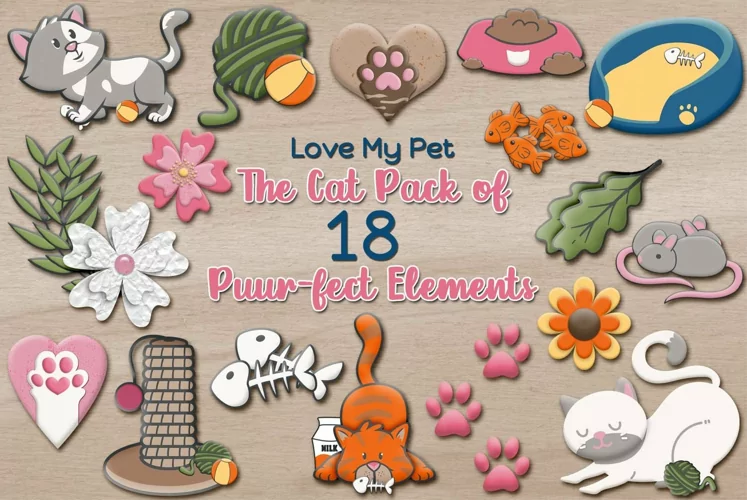 Pet Bundle of 18 Elements from the Love My Cat Collection