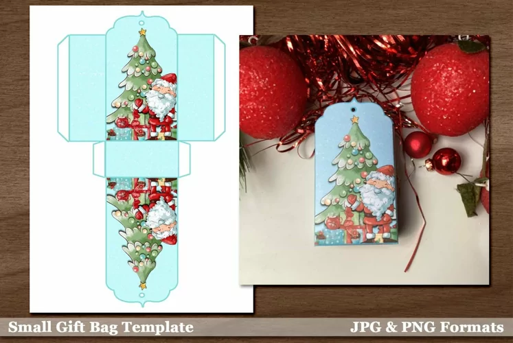 Printable Christmas Gift Bag with Santa and Christmas Tree