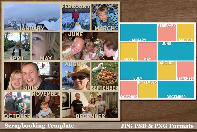 Collage Year In Review Digital Scrapbooking Page Template example image 1