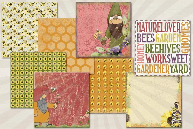 Bees N' Gnomes Design Scrapbooking Paper