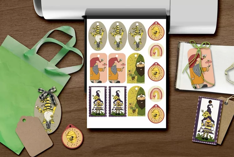 Bees and Gnomes Printable Tags and Stickers