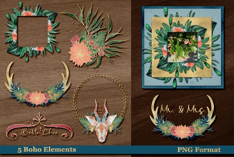 Boho Digital Scrapbooking Clusters 2 Elements example image 1