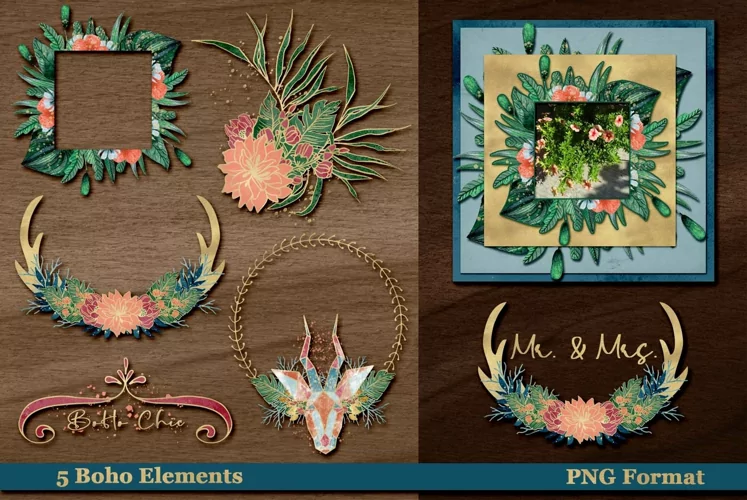 Boho Digital Scrapbooking Clusters 2 Elements