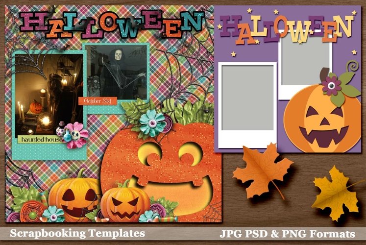 Fall Fab 14 Halloween Pumpkin Digital Scrapbooking Template example image 1