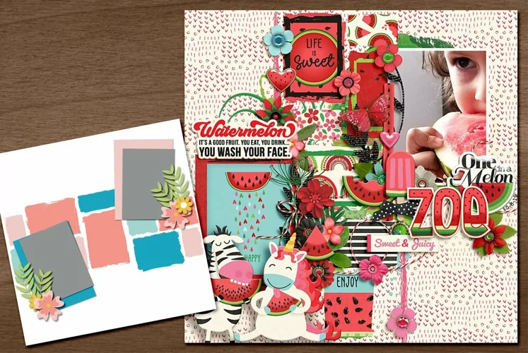 Stamped Digital Scrapbooking Page Layout Template