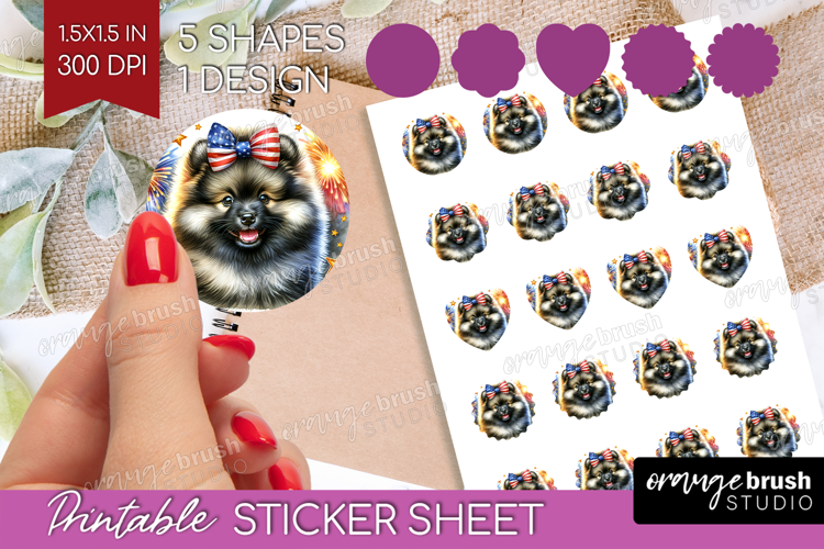 Keeshond Dog Round Sticker Patriotic Dog Printable Sticker