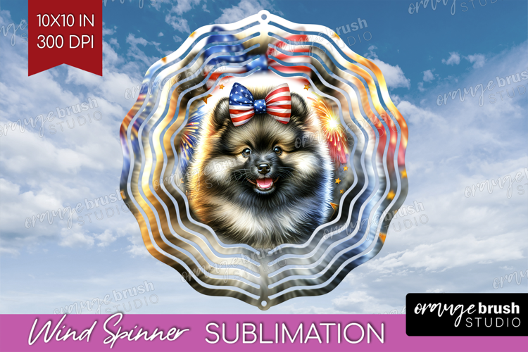 Keeshond Dog Wind Spinner Sublimation PNG Patriotic Dog
