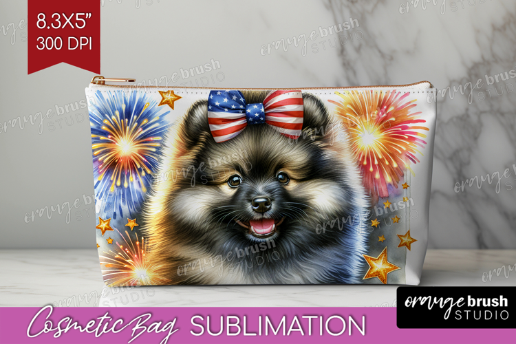 Keeshond Dog Cosmetic Bag Patriotic Dog Makeup Bag PNG