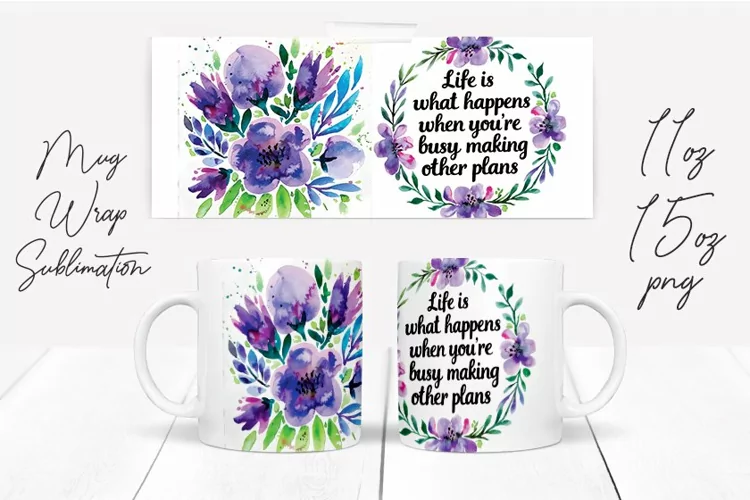 Watercolor Floral Happening Saying Quote Mug Wrap Design