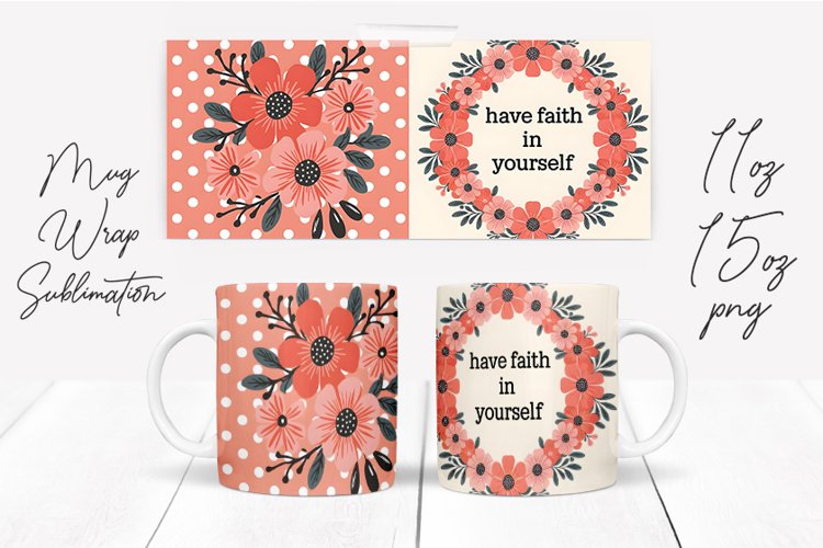 Watercolor Floral Happening Saying Quote Mug Wrap Design example image 1
