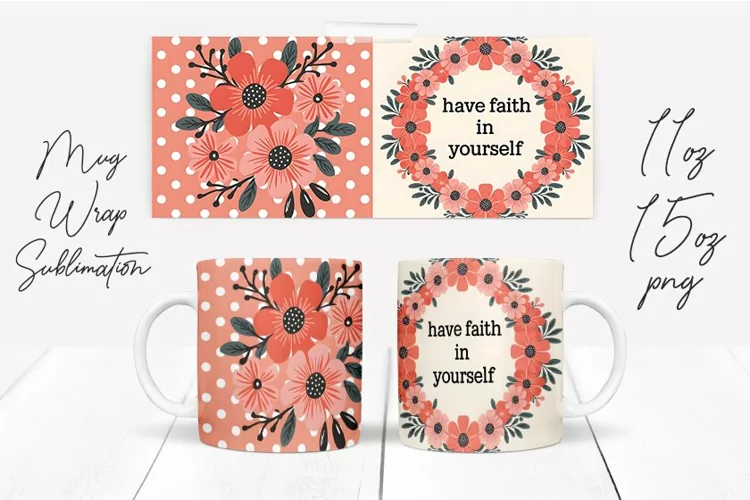 Watercolor Floral Happening Saying Quote Mug Wrap Design