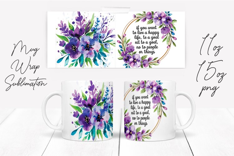 Watercolor Floral Happening Saying Quote Mug Wrap Design example image 1