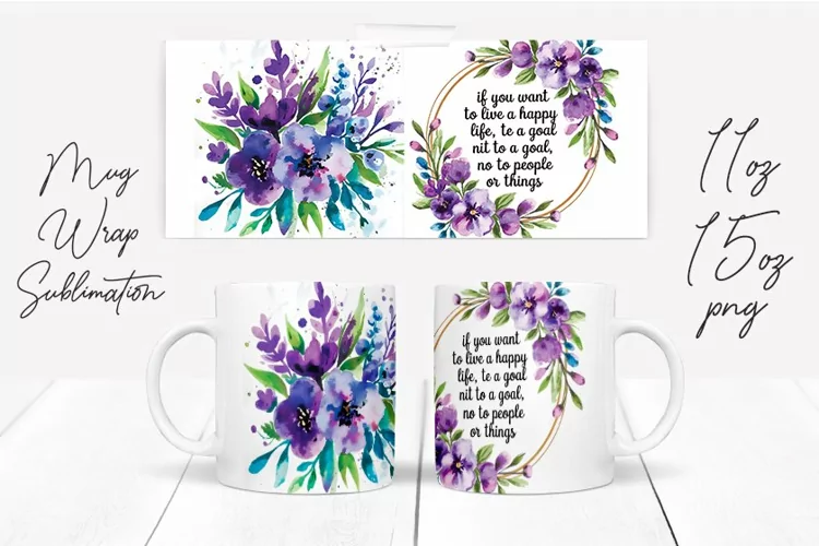 Watercolor Floral Happening Saying Quote Mug Wrap Design
