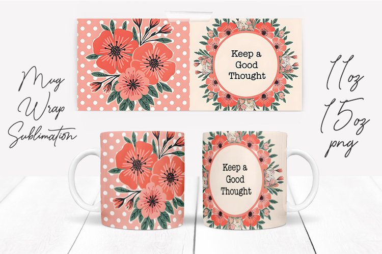 Watercolor Floral Happening Saying Quote Mug Wrap Design example image 1