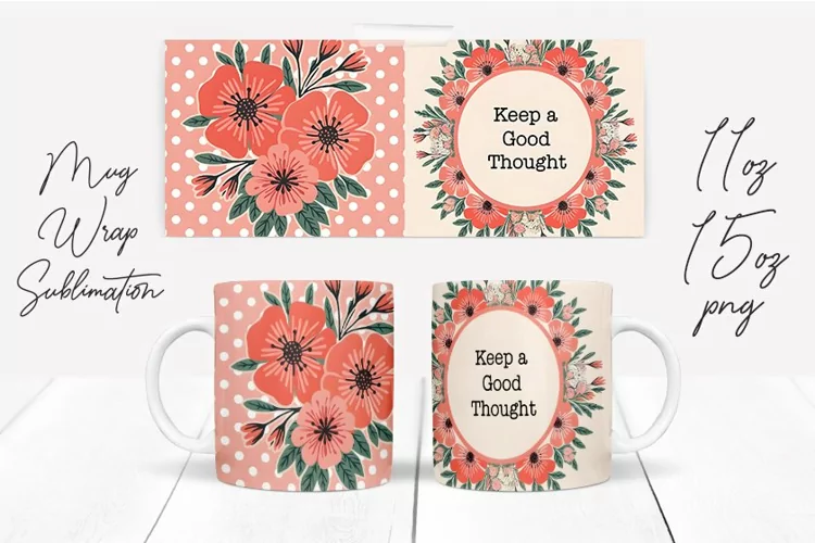 Watercolor Floral Happening Saying Quote Mug Wrap Design