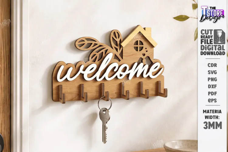 3D Wooden Wall Key Holder Hanger Laser Cut | Home Decor SVG