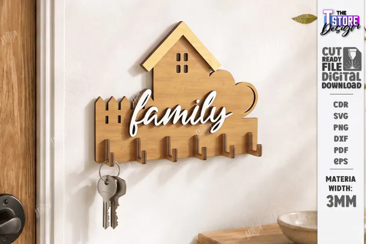 3D Wooden Wall Key Holder Hanger Laser Cut | Home Decor SVG