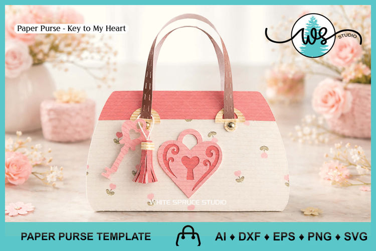 Key to My Heart Purse Template Gift Box Valentine Favor Bag