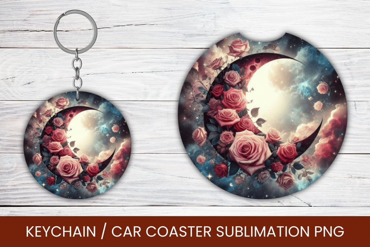 keyring keychain car coaster - floral moon