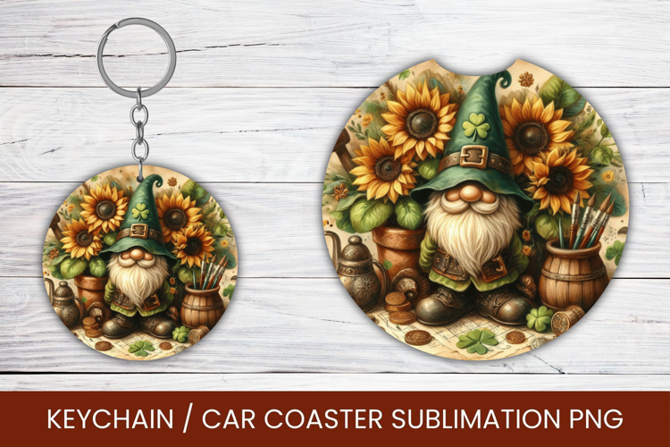 keyring keychain car coaster - saint patricks day gnome