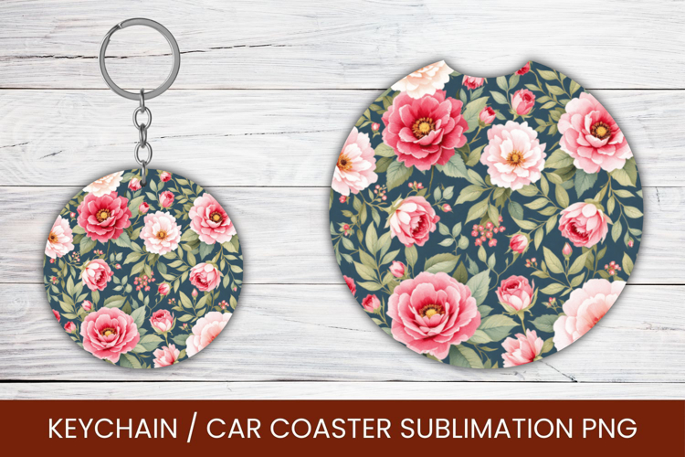 keyring keychain car coaster - flowers pattern