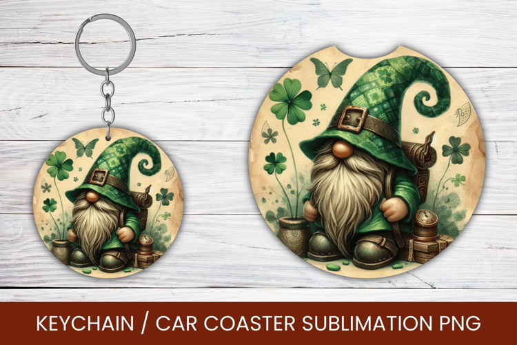 keyring keychain car coaster - saint patricks day gnome
