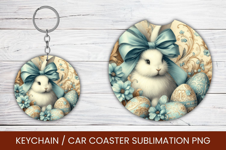 keyring keychain car coaster - vintage rabbit bunny easter