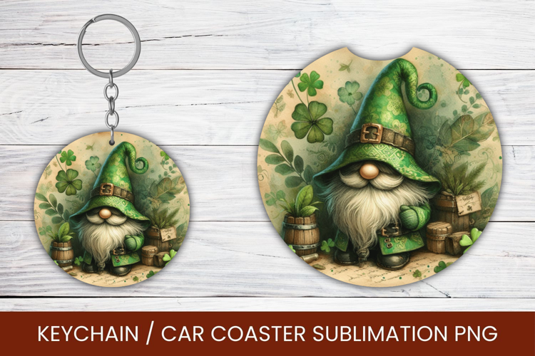 keyring keychain car coaster - saint patricks day gnome